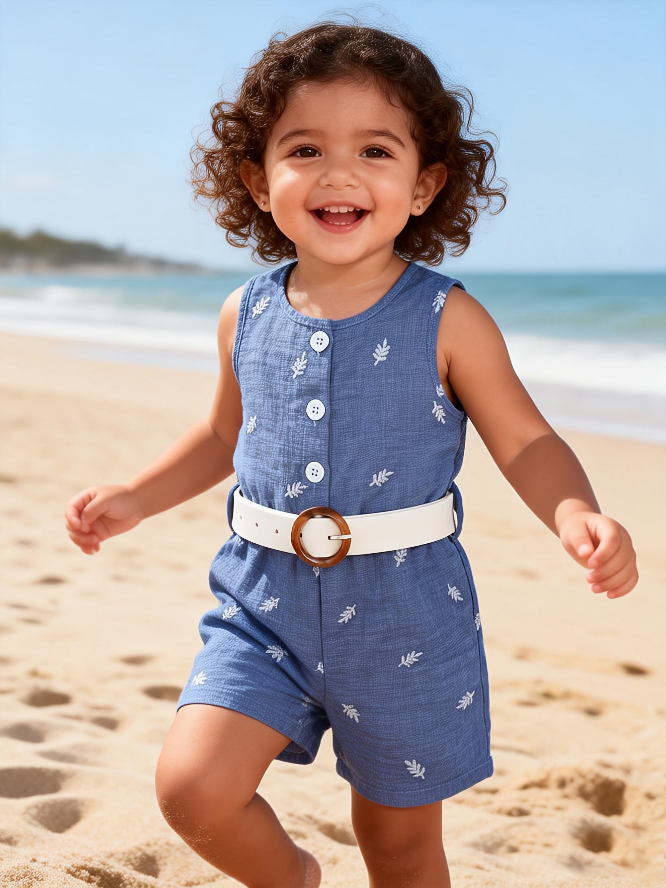 Barboteuse Fille Denim Été – Combinaison Élégante avec Ceinture