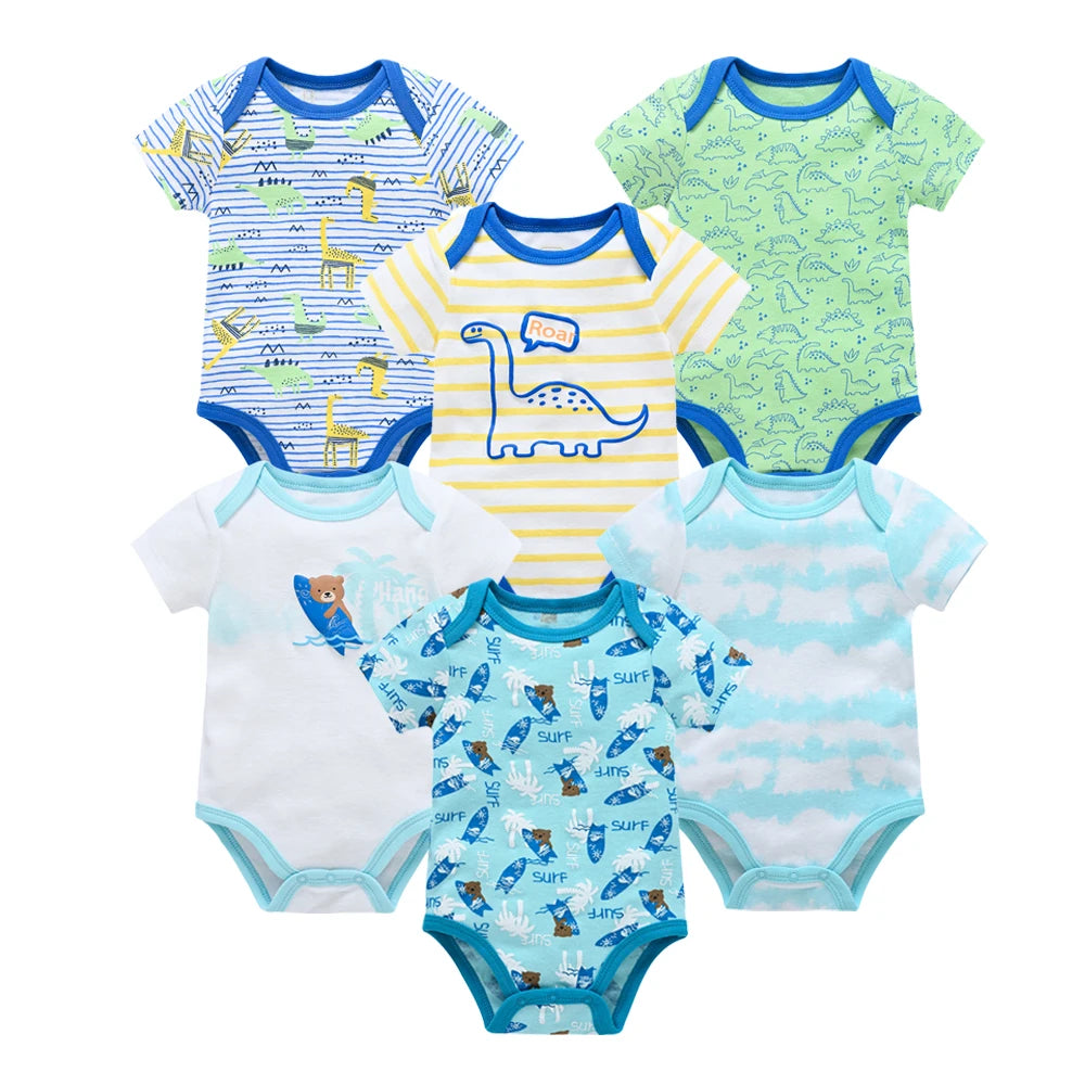 Lot de Bodies Bébé en Coton – 3 ou 6 Pièces – Manches Courtes Été
