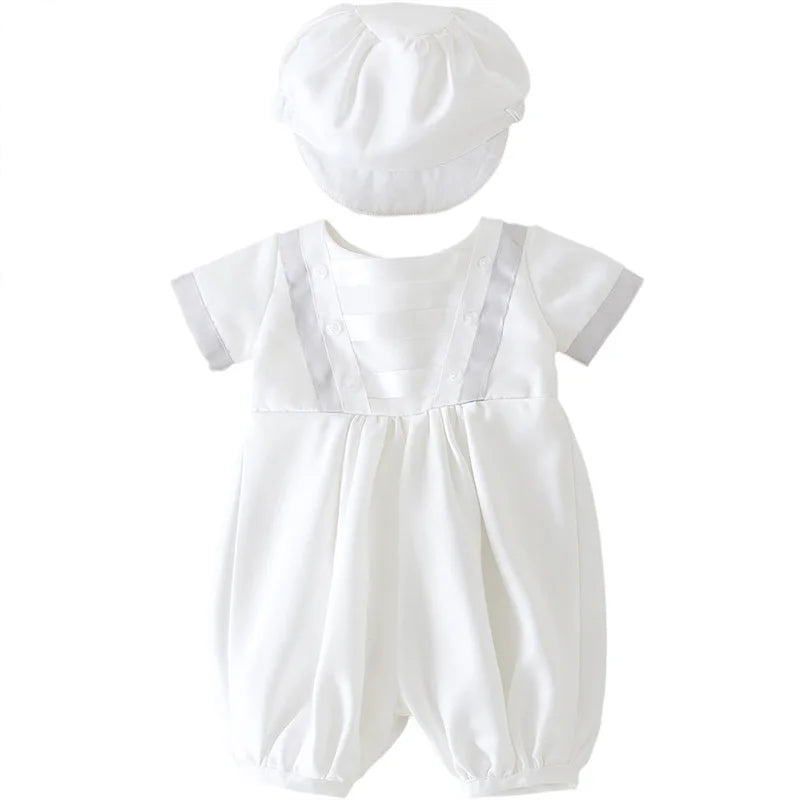 Tenue Baptême Bébé Garçon – Ensemble Blanc Cérémonie avec Chapeau Élégant