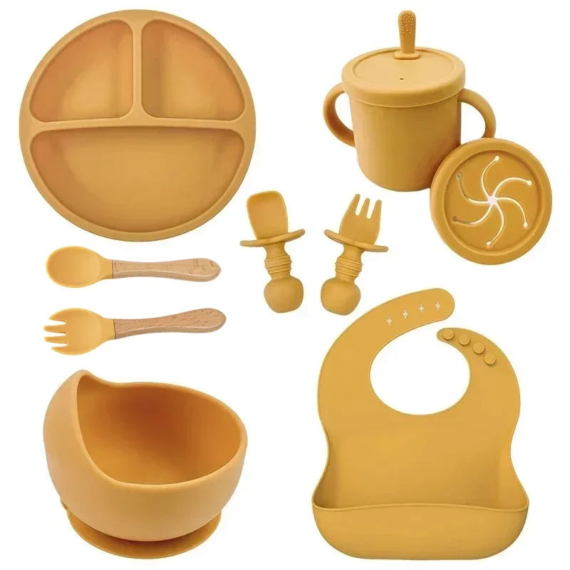 Ensemble repas enfant en silicone alimentaire – Assiette, bol, tasse & accessoires