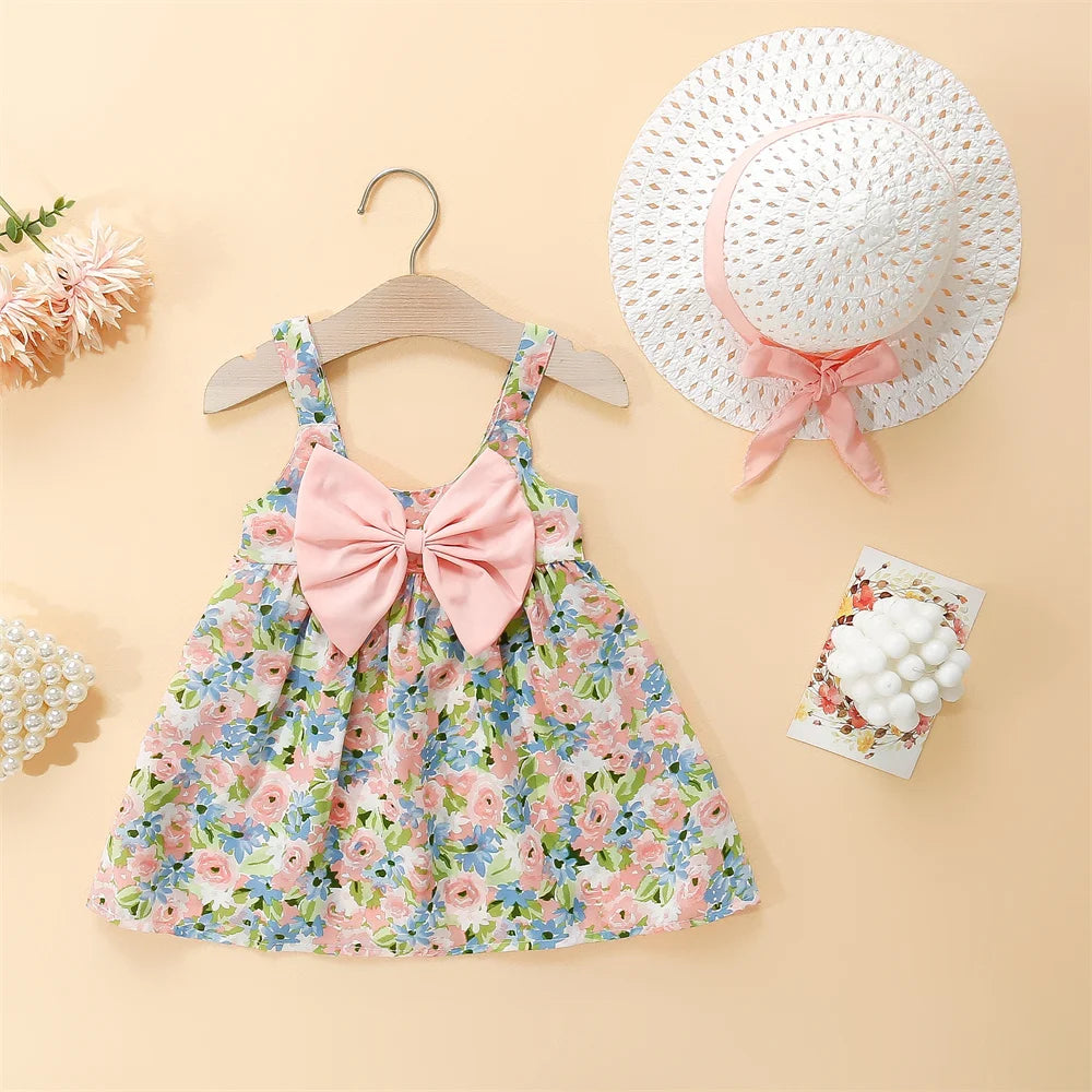 Robe d’Été Bébé Fille Fleurie à Bretelles avec Nœud – Douce & Élégante