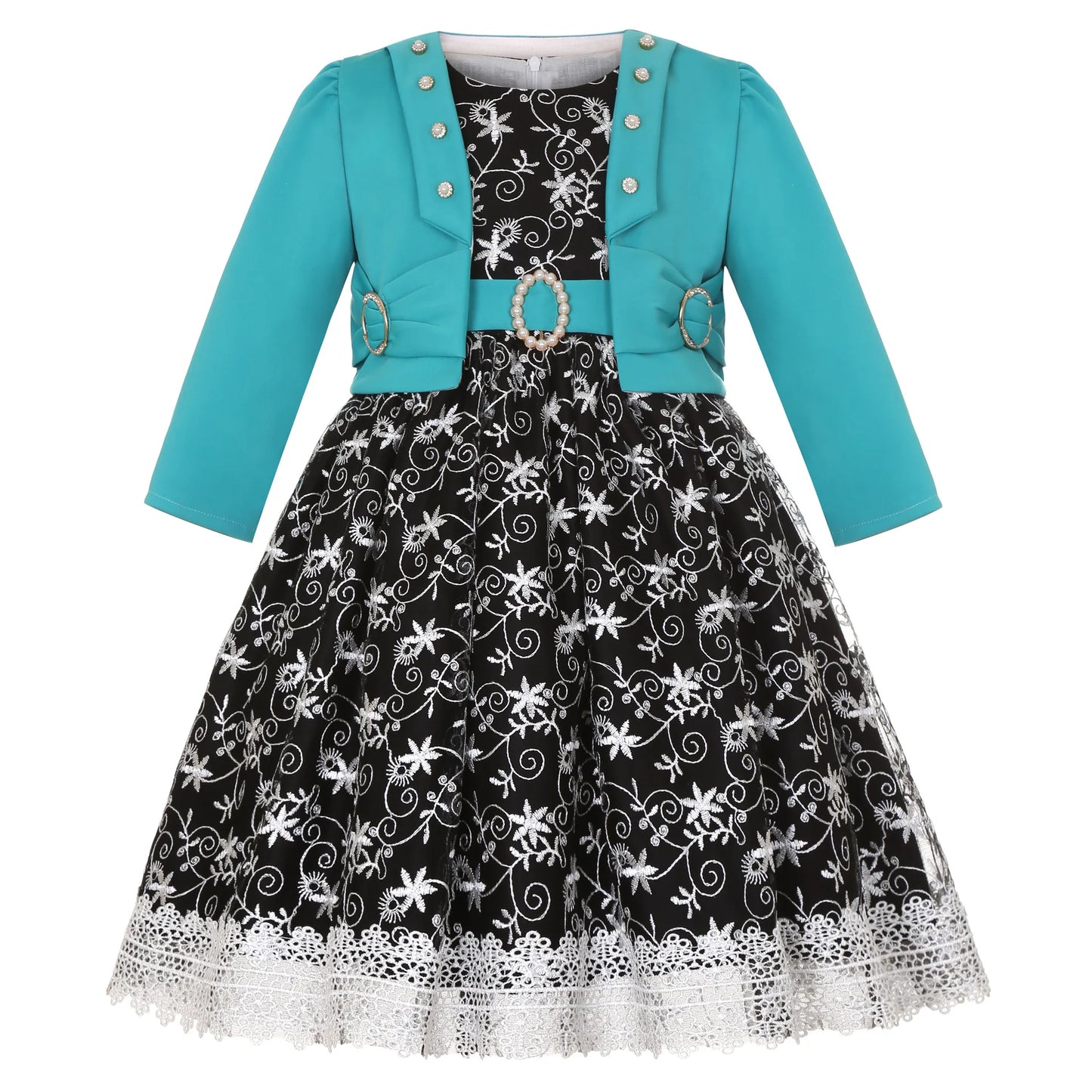 Robe Princesse Fille 2 Pièces (Robe + Veste) – Noir & Rose | Cérémonie, Anniversaire, Piano (5–14 ans)