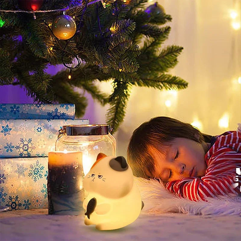 Veilleuse Chat Bébé Silicone Multicolore – Lampe Nuit Apaisante
