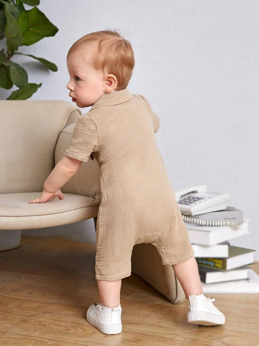 Ensemble Bébé Garçon Chic Été – Barboteuse Chemise en Coton Doux (3 à 24 mois)
