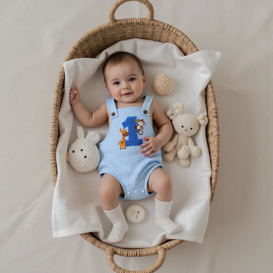 Barboteuse bébé ours “1 an” – Salopette douce unisexe (6–18 mois)