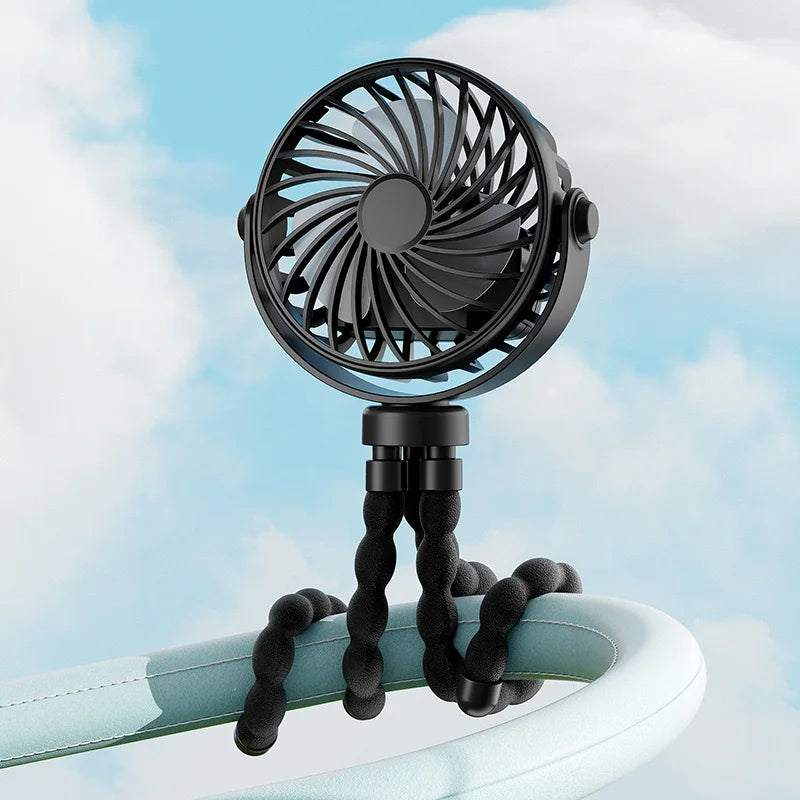 Ventilateur Octopus Flexible pour Poussette Bébé – Mini Ventilateur USB Rechargeable avec Veilleuse
