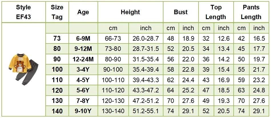 Ensemble pyjama bébé/enfant – Homewear doux – Motif cartoon – Confort quotidien