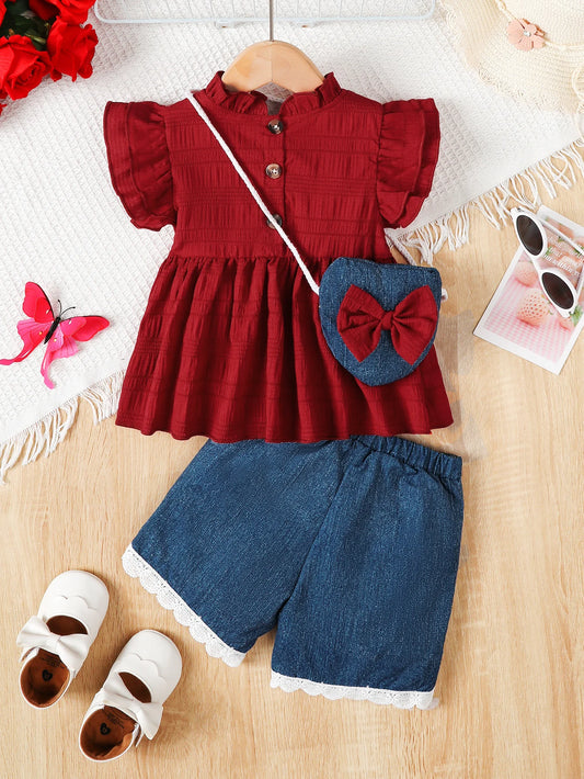 Ensemble Petite Princesse – Tenue Chic 3 Pièces avec Sac Assorti