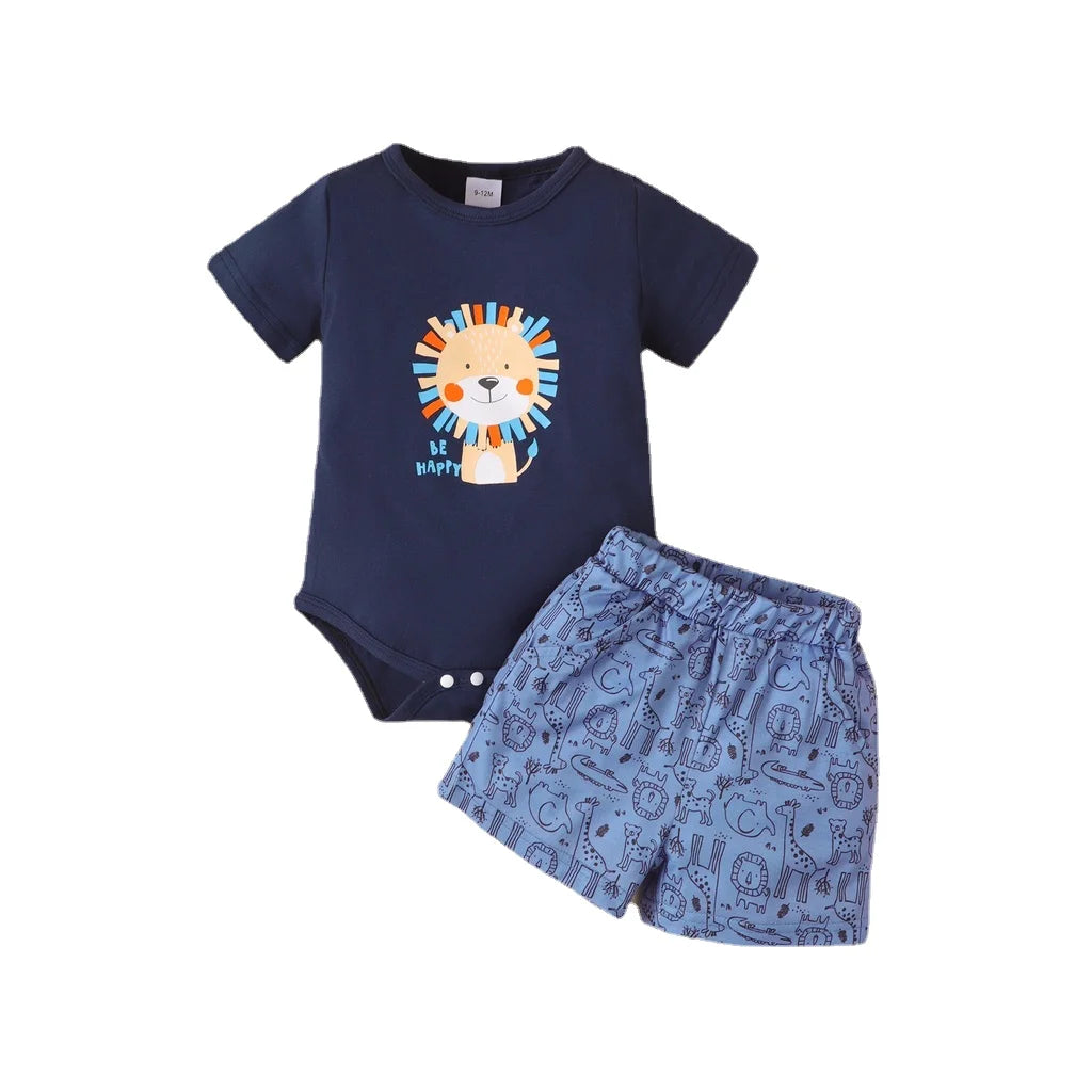 Ensemble d’été bébé garçon 2 pièces (3 à 18 mois) – Body manches courtes et short imprimé lion