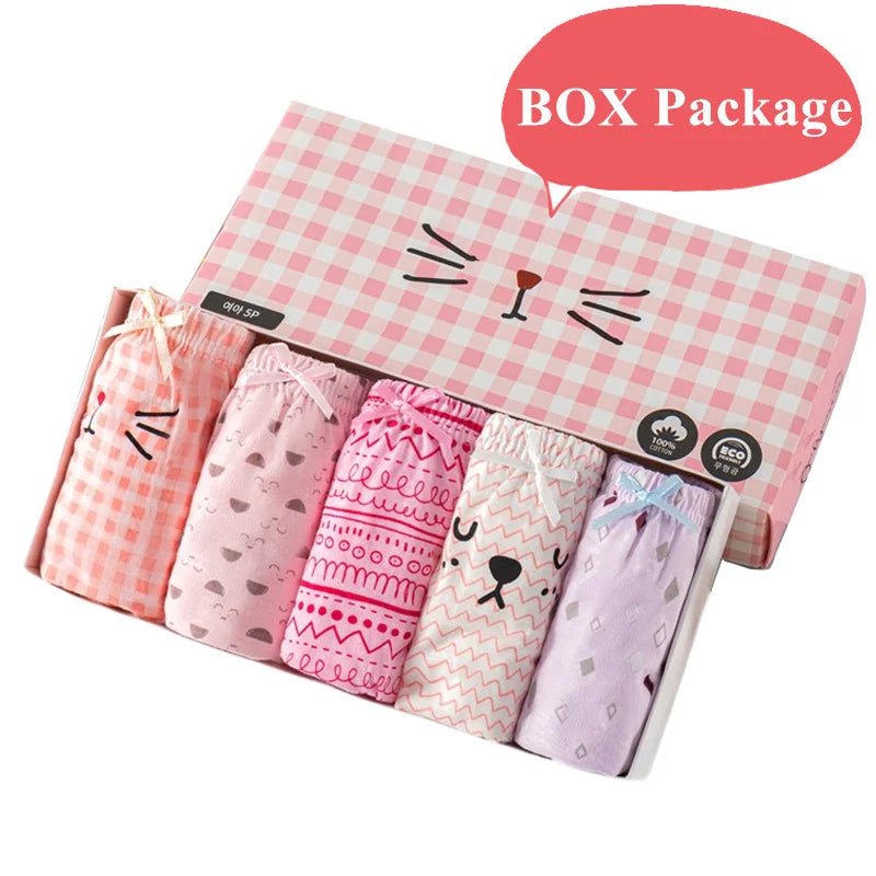 Lot de Sous-Vêtements Fille 100% Coton – Motifs Chats Mignons & Confort Doux