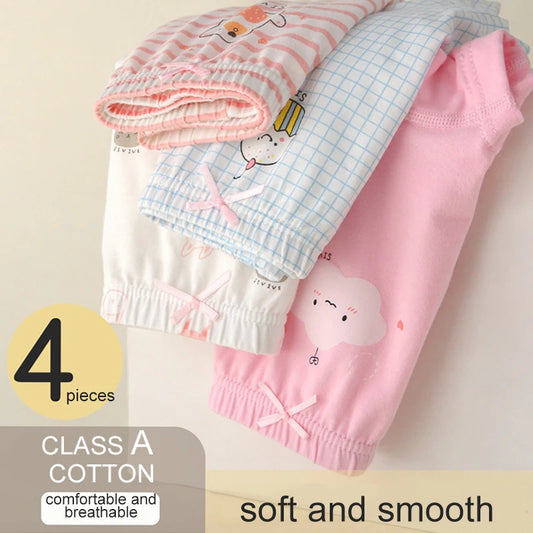 Culotte Anti-Adorable en Coton pour Fille de 3 à 8 Ans, Sous-vêtement Doux et Respirant, Motif Dessin Animé, Collection Été, 2024, 4 Pièces