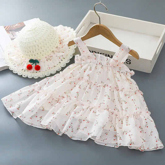 Robe Bébé Fille Été “Cherry” + Chapeau Assorti | 0–12 mois