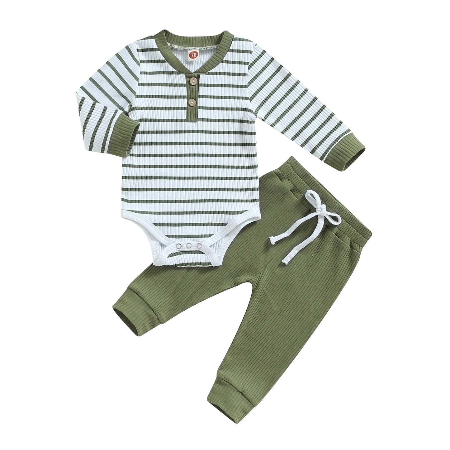 Ensemble bébé garçon automne 2 pièces – Barboteuse rayée & pantalon confortable (0 à 24 mois)