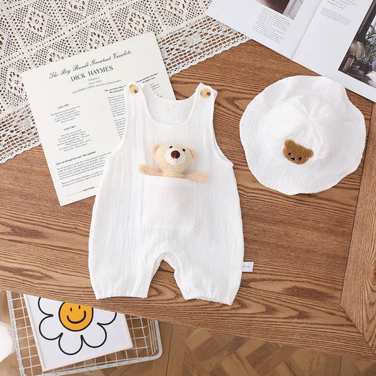 Barboteuse bébé ours – Ensemble doux d’été avec cardigan (0–24 mois) 💡 Pourquoi :