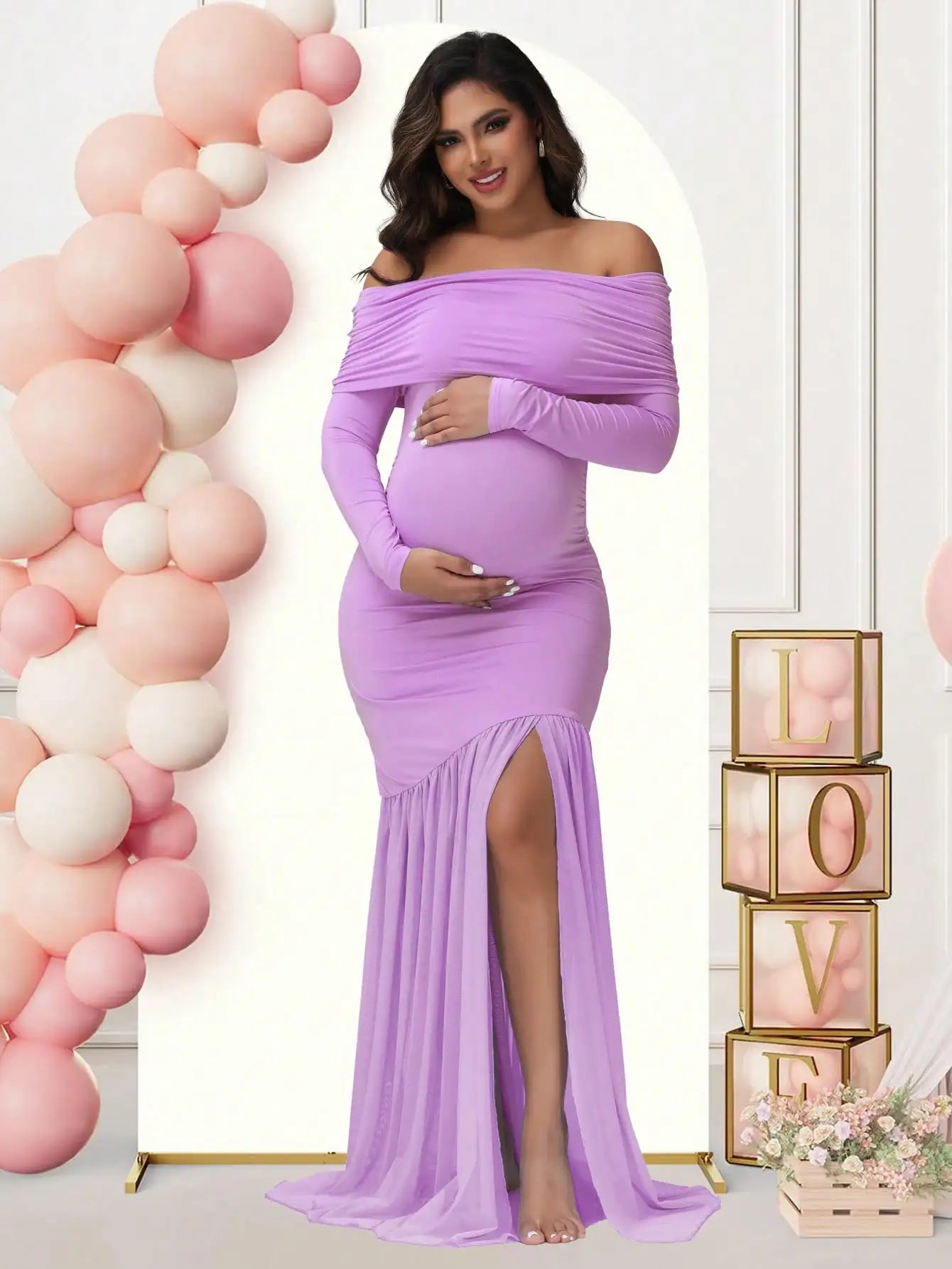 Robe Maternité Longue Élégance Royale – Séance Photo & Baby Shower