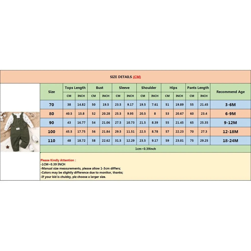 Ensemble Bébé Garçon 2 Pièces – Salopette Vert Olive + Haut Manches Longues Imprimé Petit Ours (3–24 mois)