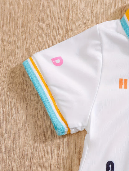 Combinaison Polo Bébé Nouveau-né – 1 Pièce – 100 % Coton Doux – Motifs Lettres Brodées – Été