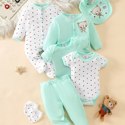 Ensemble 8 pièces bébé fille nouveau-né – 100 % coton doux – Bodies & vêtements confortables (0–9 mois)