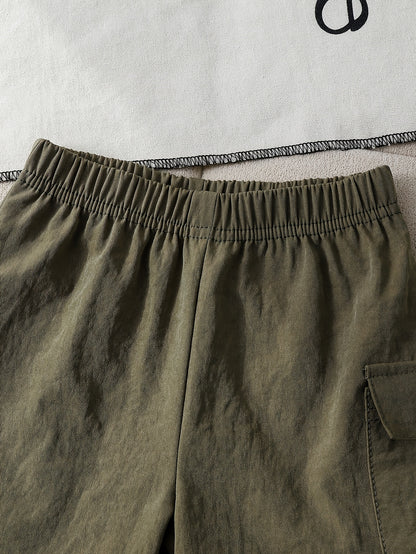 Ensemble été garçon 2 pièces – T-shirt à motif animal avec short patchwork et capuche