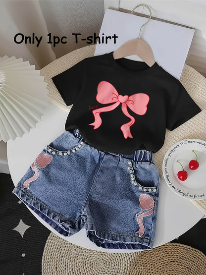 T-shirt fille à nœud imprimé – Haut d’été confortable et respirant (haut uniquement)