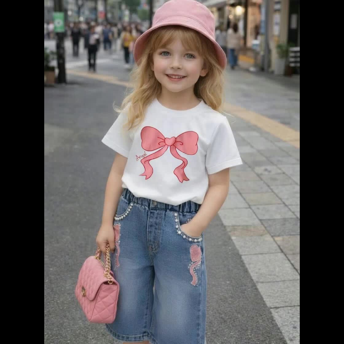 T-shirt fille à nœud imprimé – Haut d’été confortable et respirant (haut uniquement)
