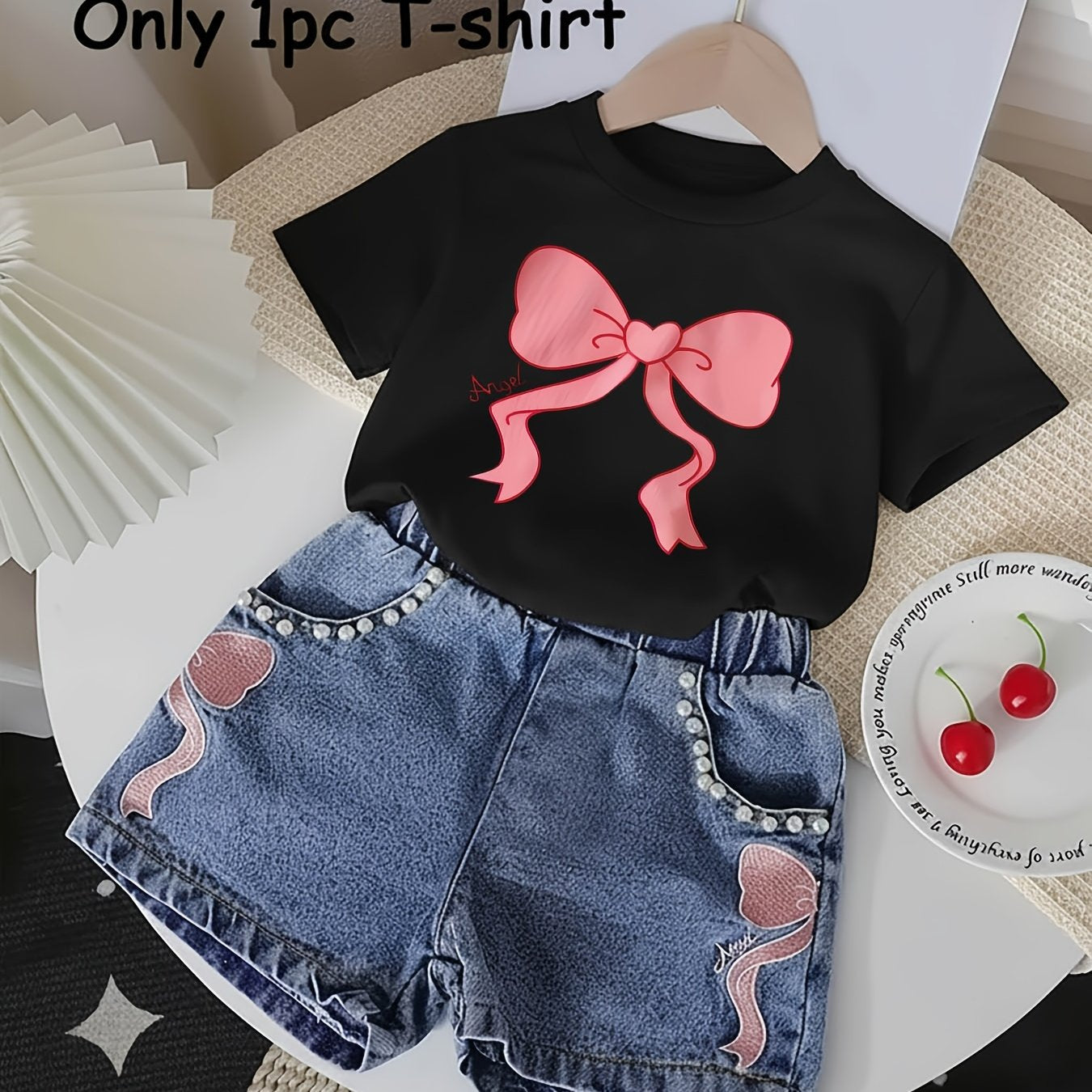 T-shirt fille à nœud imprimé – Haut d’été confortable et respirant (haut uniquement)