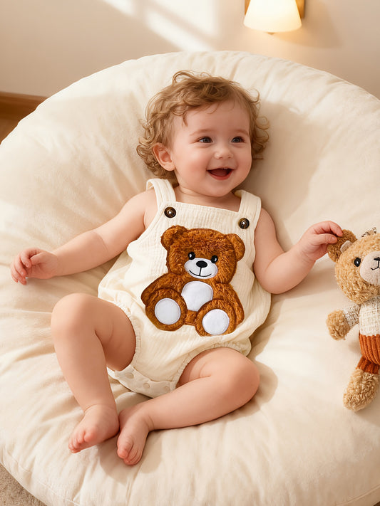 Barboteuse bébé ours 3D – Salopette douce unisexe, confort printemps-été