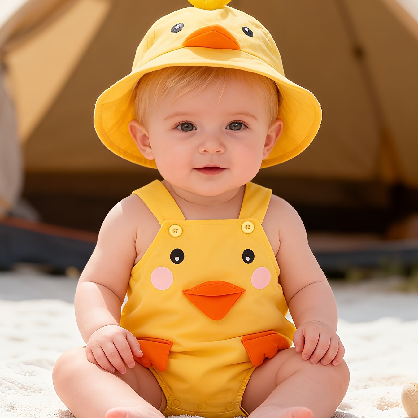 Combinaison bébé jaune à canard 3D – Barboteuse sans manches, douce et confortable