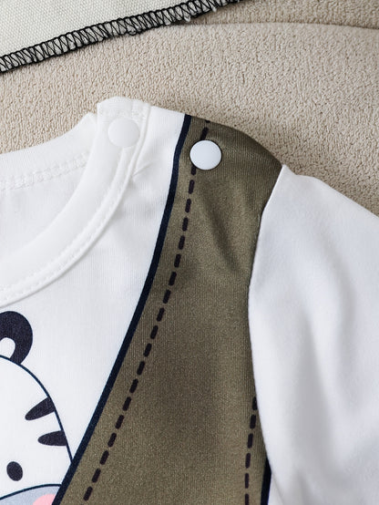 Ensemble été garçon 2 pièces – T-shirt à motif animal avec short patchwork et capuche