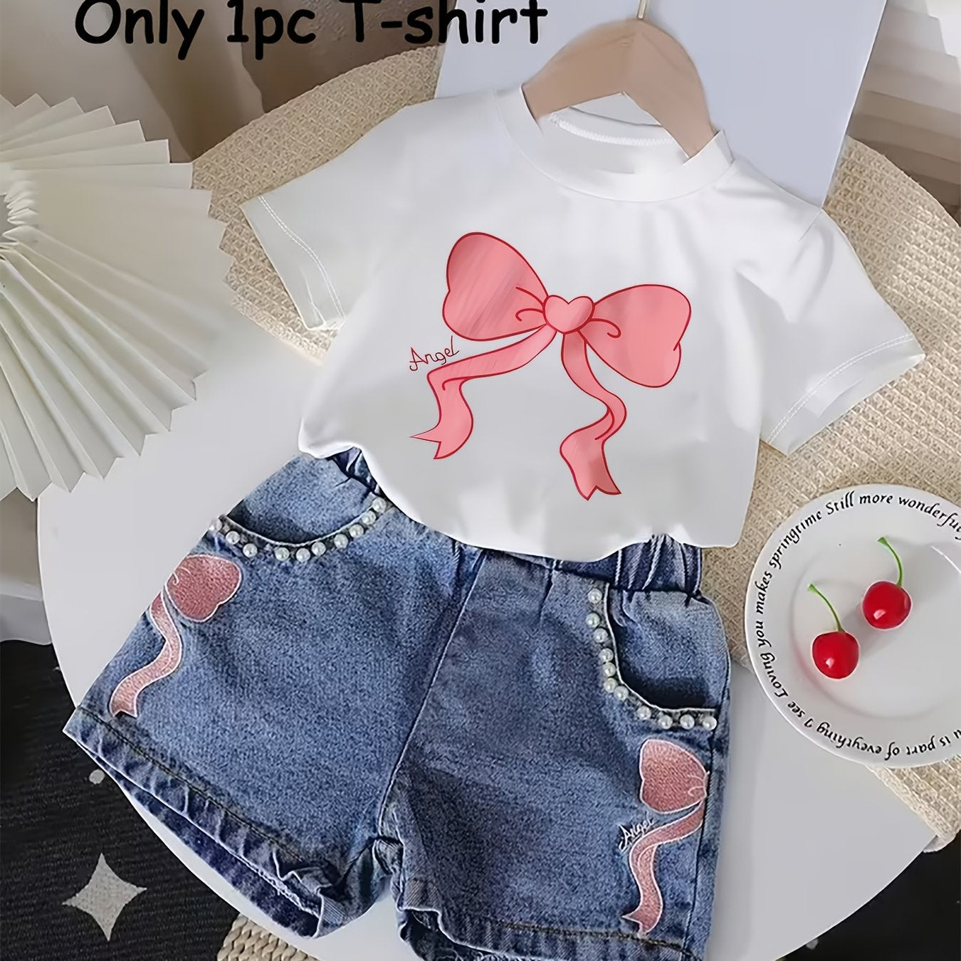 T-shirt fille à nœud imprimé – Haut d’été confortable et respirant (haut uniquement)