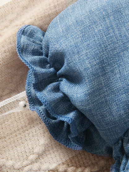 Combinaison bébé fille décontractée style faux jean avec volants aux épaules et ceinture
