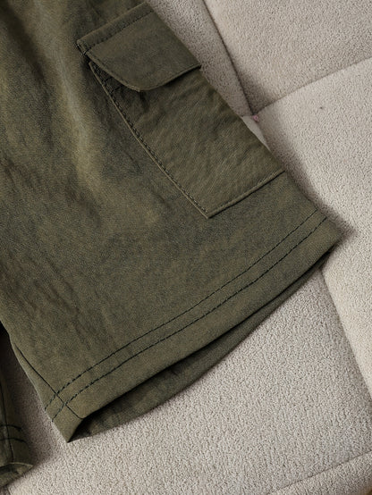 Ensemble été garçon 2 pièces – T-shirt à motif animal avec short patchwork et capuche