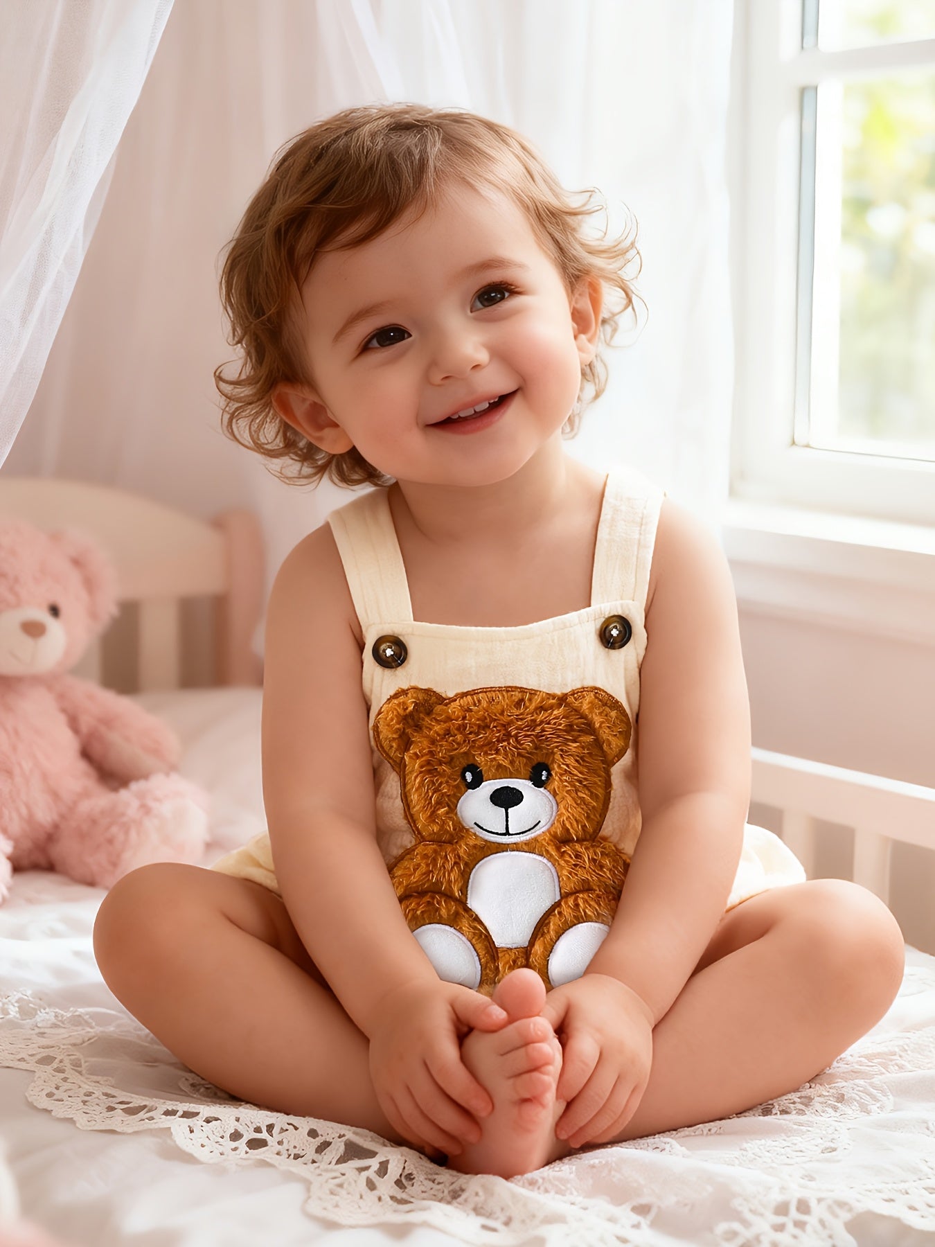 Barboteuse bébé ours 3D – Salopette douce unisexe, confort printemps-été