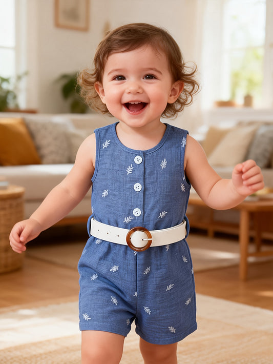 Barboteuse Fille Denim Été – Combinaison Élégante avec Ceinture