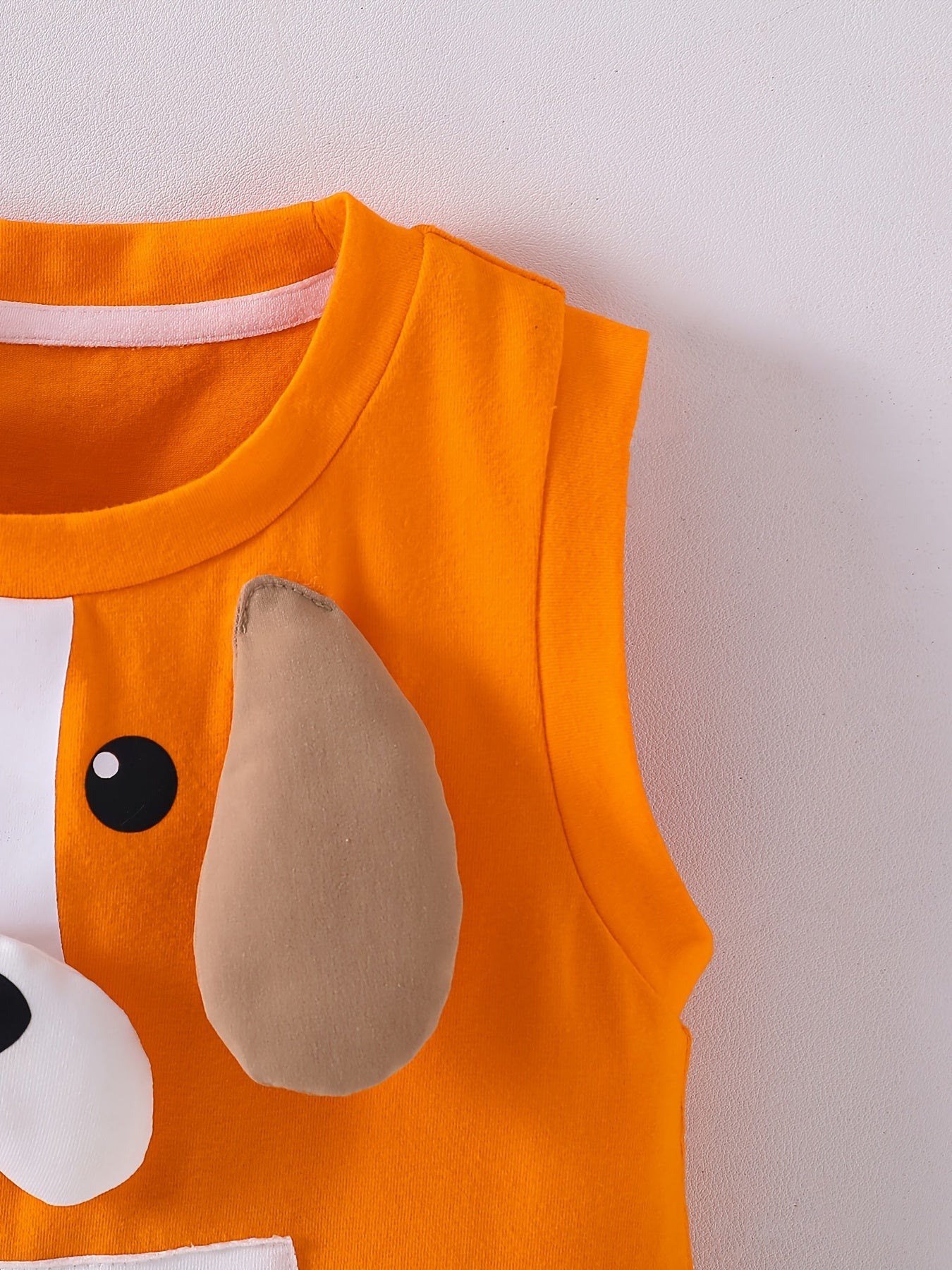 Combinaison bébé sans manches Orange Chien – Romper cartoon mignon avec oreilles 3D