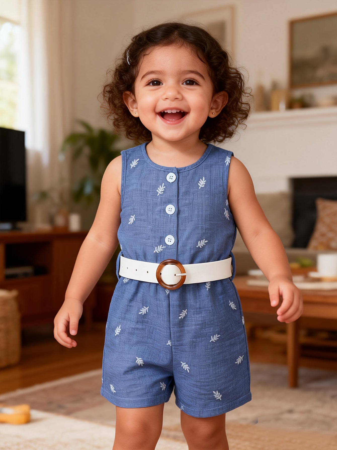 Barboteuse Fille Denim Été – Combinaison Élégante avec Ceinture