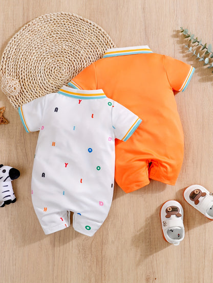 Combinaison Polo Bébé Nouveau-né – 1 Pièce – 100 % Coton Doux – Motifs Lettres Brodées – Été