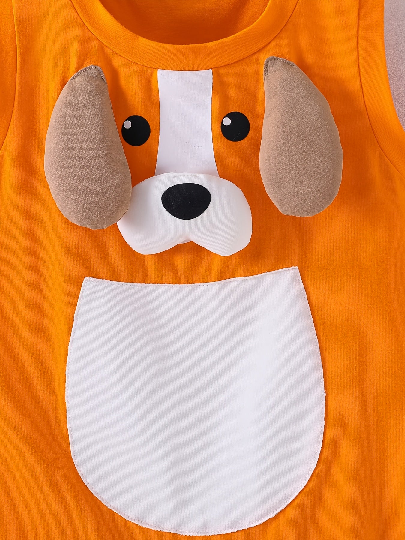 Combinaison bébé sans manches Orange Chien – Romper cartoon mignon avec oreilles 3D