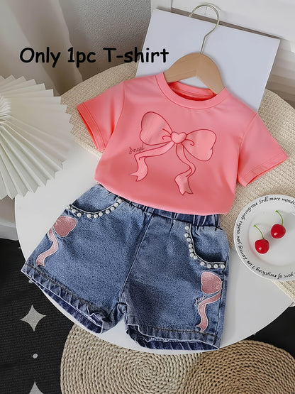 T-shirt fille à nœud imprimé – Haut d’été confortable et respirant (haut uniquement)