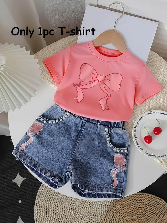 T-shirt fille à nœud imprimé – Haut d’été confortable et respirant (haut uniquement)