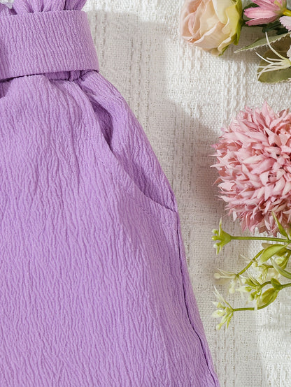 Ensemble 2 pièces fille Feuille de Lotus – Haut sans manches & Short assorti, tenue d’été élégante