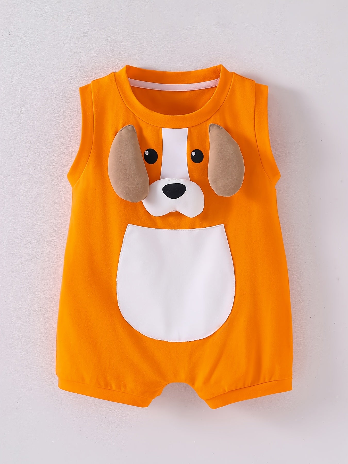 Combinaison bébé sans manches Orange Chien – Romper cartoon mignon avec oreilles 3D