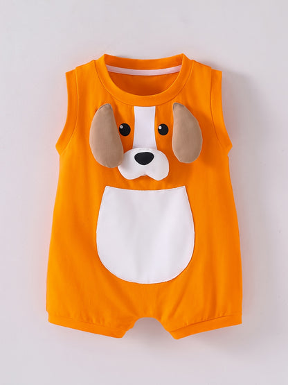 Combinaison bébé sans manches Orange Chien – Romper cartoon mignon avec oreilles 3D