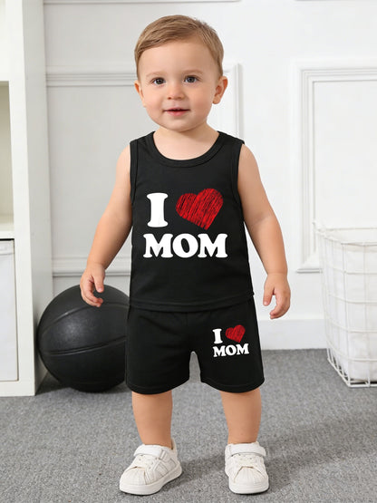 Ensemble été bébé garçon 2 pièces « I LOVE MOM » – Débardeur + Short