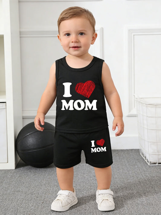 Ensemble été bébé garçon 2 pièces « I LOVE MOM » – Débardeur + Short