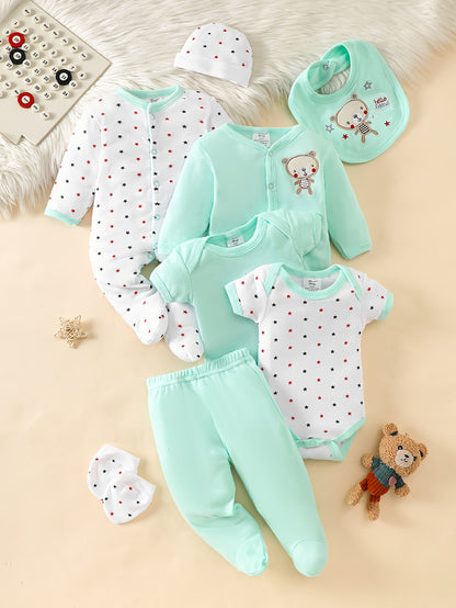 Ensemble 8 pièces bébé fille nouveau-né – 100 % coton doux – Bodies & vêtements confortables (0–9 mois)