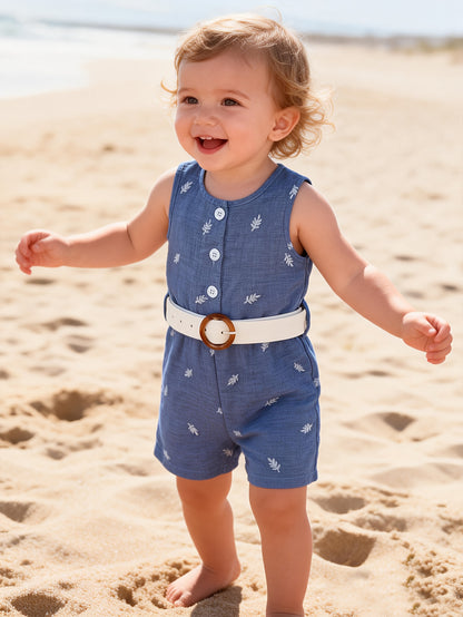 Barboteuse Fille Denim Été – Combinaison Élégante avec Ceinture