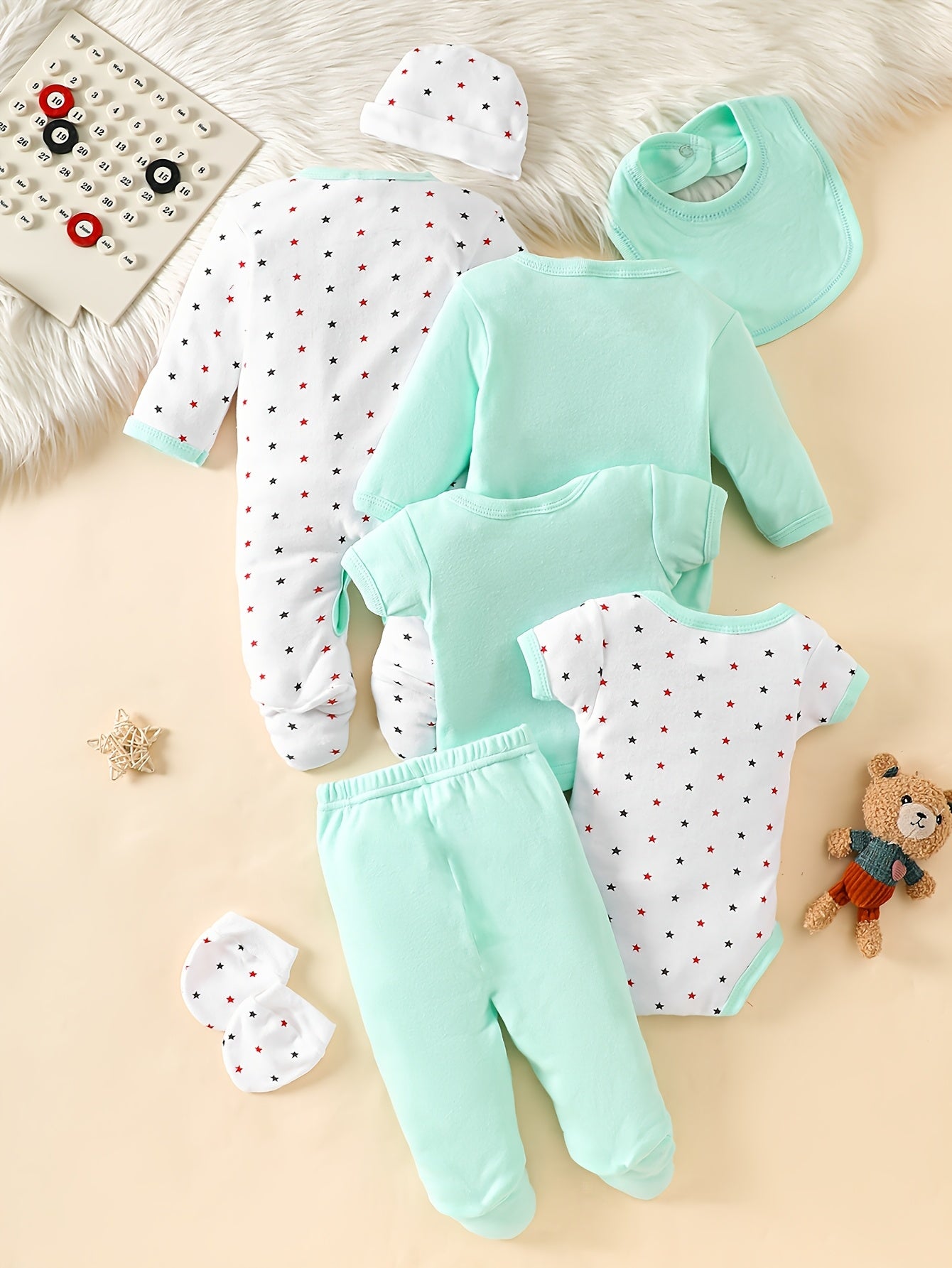 Ensemble 8 pièces bébé fille nouveau-né – 100 % coton doux – Bodies & vêtements confortables (0–9 mois)