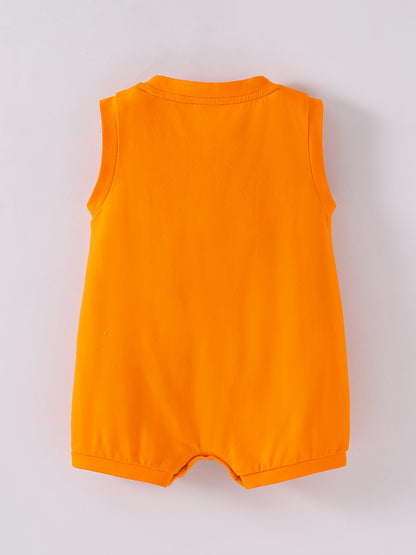 Combinaison bébé sans manches Orange Chien – Romper cartoon mignon avec oreilles 3D