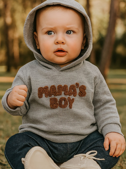 Sweat-shirt à capuche bébé garçon “MAMA’S BOY” | Haut seul, doux et confortable